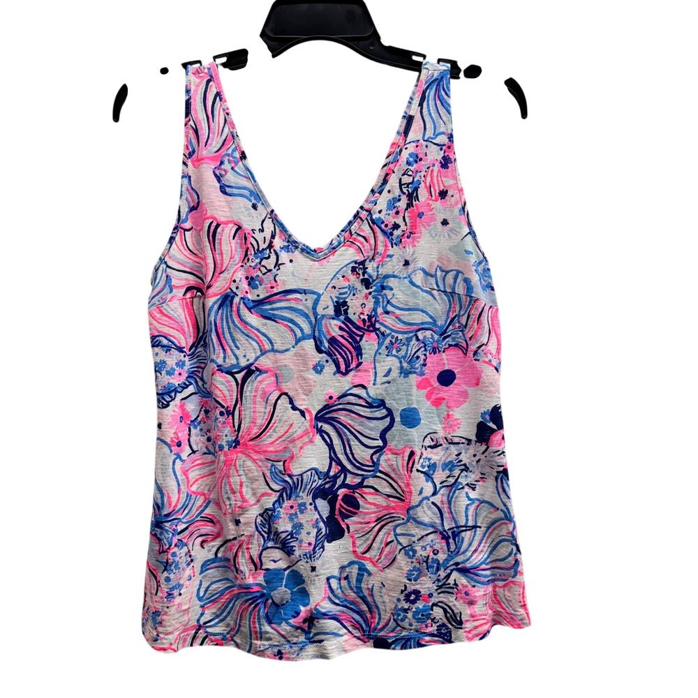Lilly Pulitzer Size S Gigi Prosecco Pink Make A Splash V-Neck Tank Top Beach